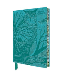 Angela Harding : Long Eared Owl 2026 Artisan Art Vegan Leather Diary Planner - Page to View with Notes - Flame Tree Studio