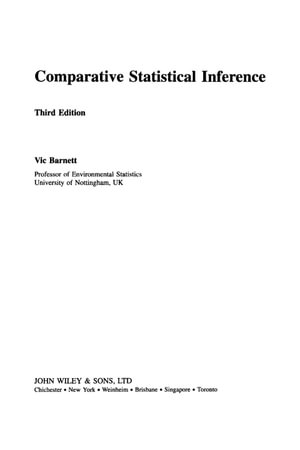 Comparative Statistical Inference - Vic Barnett